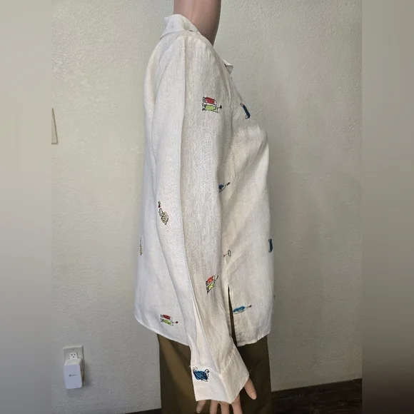 Women's RICHARD MALCOLM White 100% Irish Linen Shirt Size Small - Picture 11 of 12